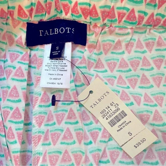 Talbots Watermelon Pink Green Drawstring Cotton pajama Pants Women Small NWT New - Picture 9 of 11